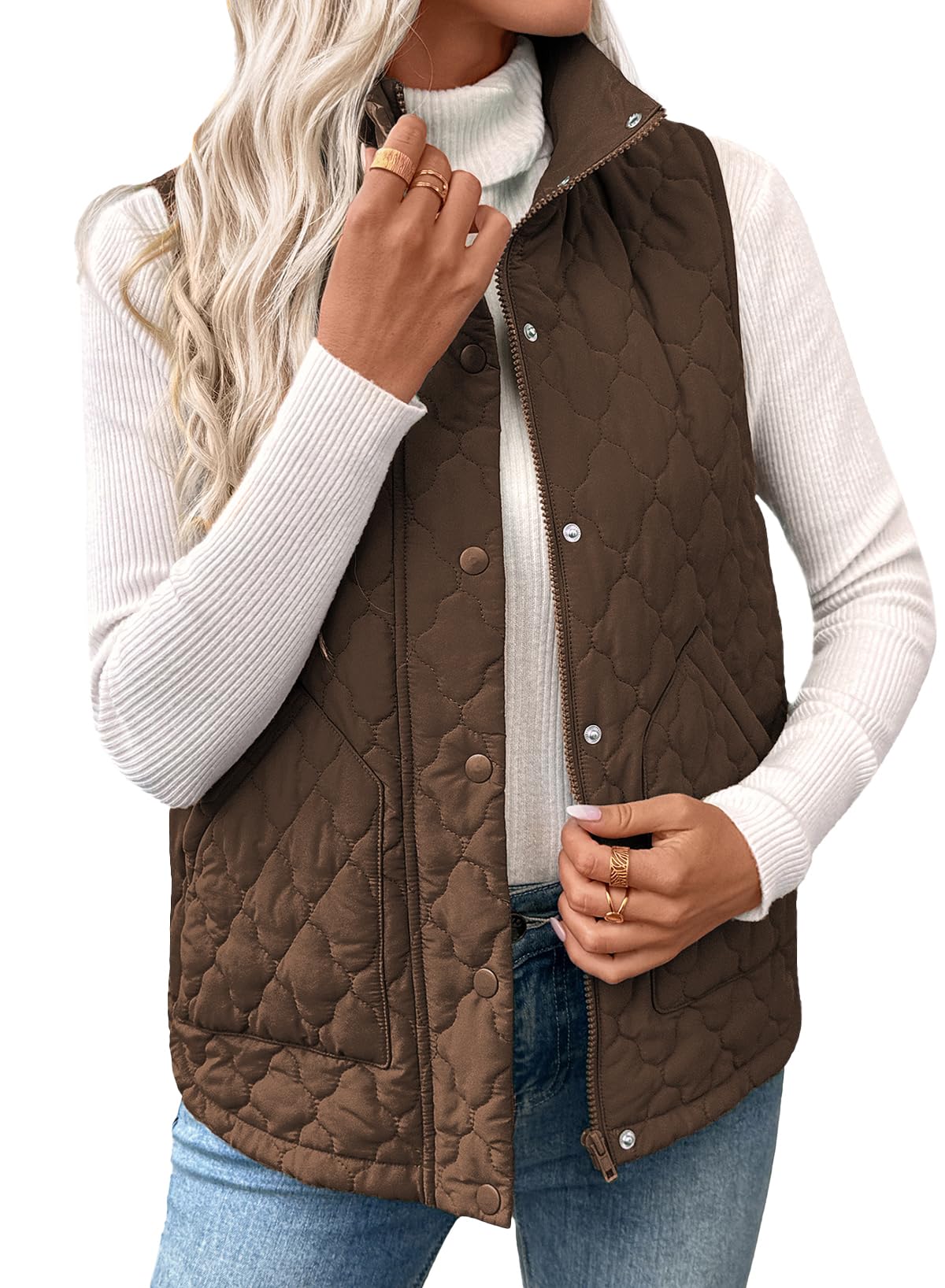 EVALESS Womens Puffer Vest Trendy Lightweight Quilted Jackets