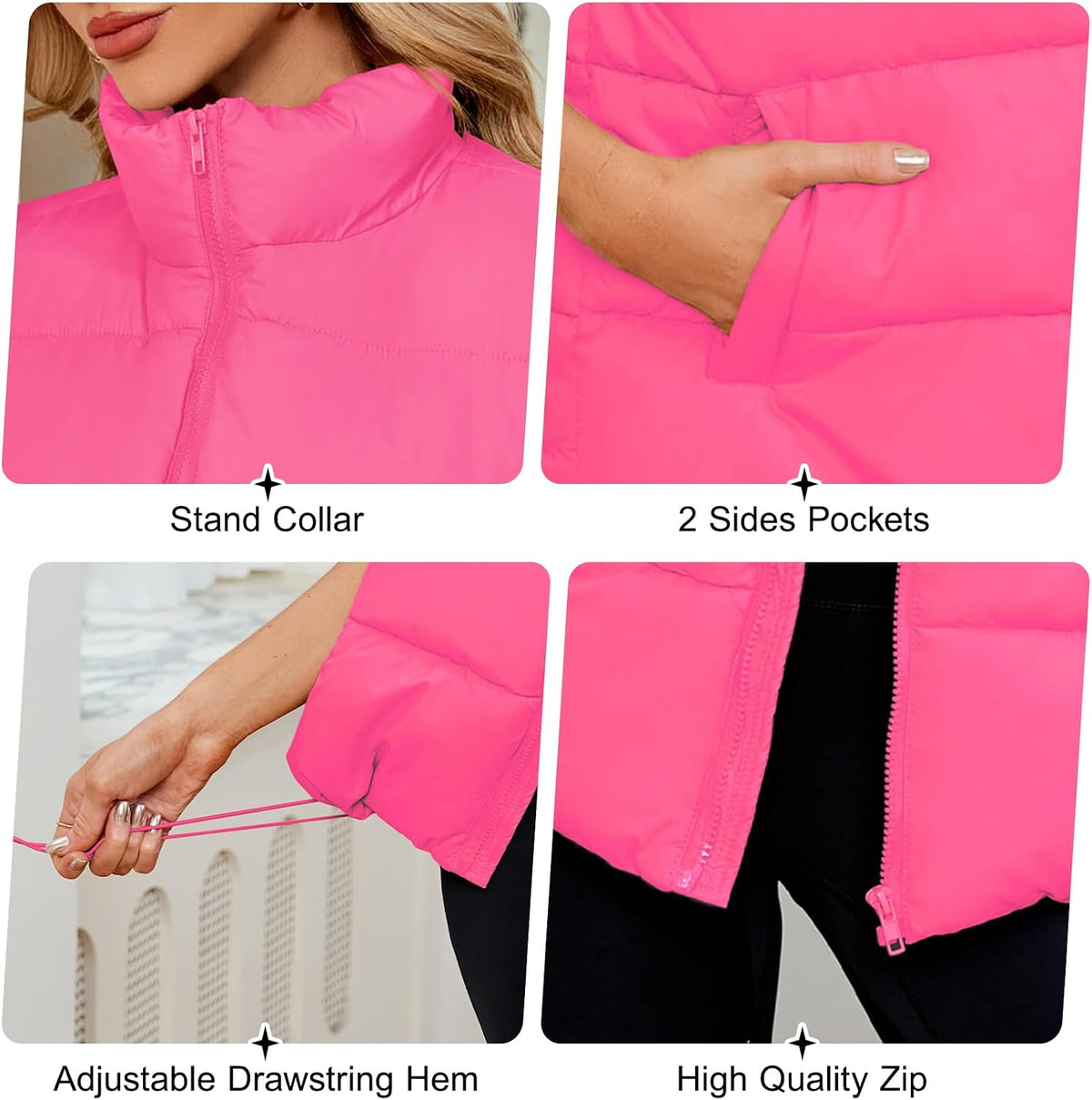 Century Star Puffer Vest for Women's Outerwear Vests Puffy Oversized 2024 Quilted Vest Tops Jackets Coat with Pockets