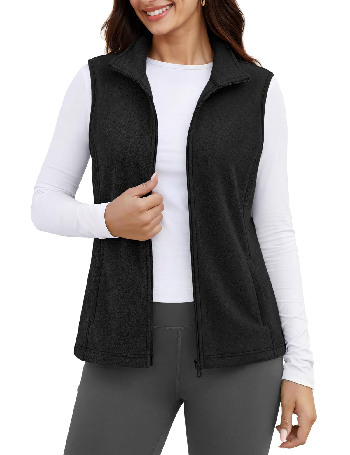 MAGCOMSEN Women's Fleece Vest Outerwear Sleeveless Lightweight Zip Jackets Warm Soft Vests with Zipper Pockets