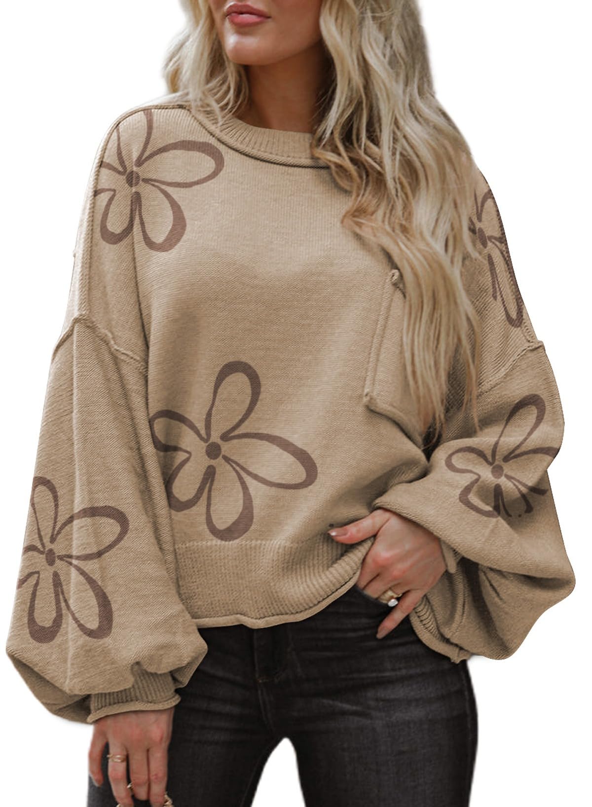Dokotoo Women's Sweater Tops 2026 Ribbed Knitwear Lantern Pullover Sweater