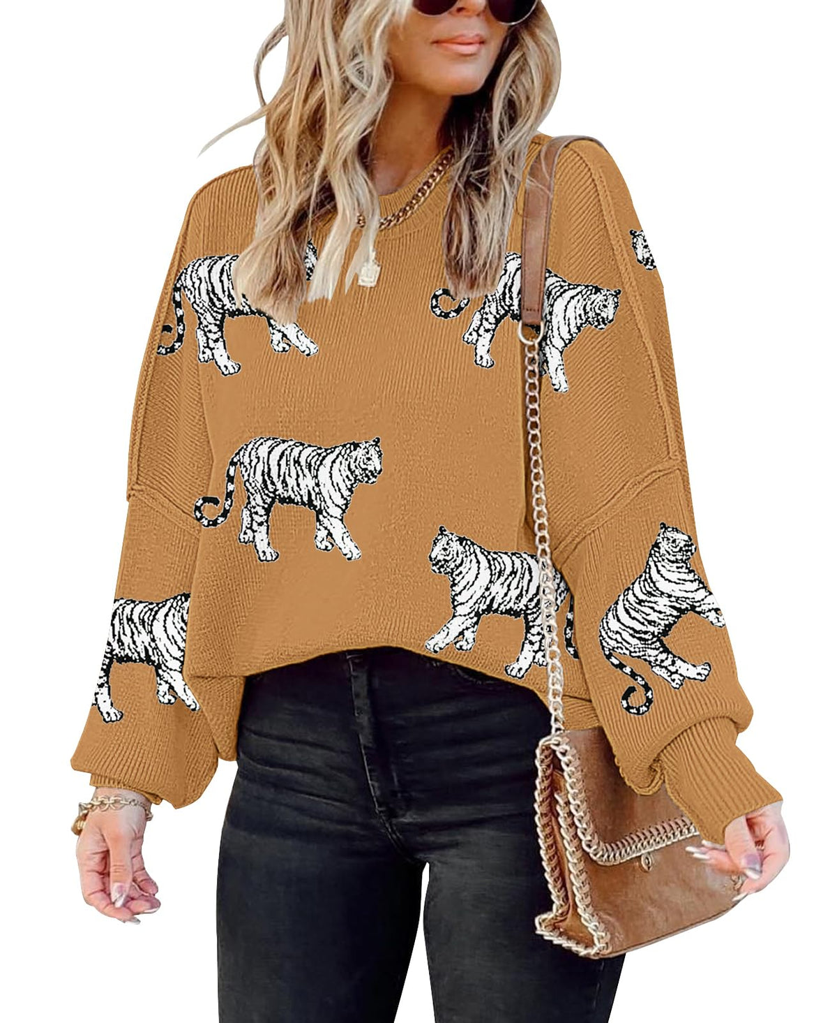 Womens Sweaters Causal Crewneck Batwing Sleeve Knit Top Side Split Oversized Pullover Sweater Loose Jumper