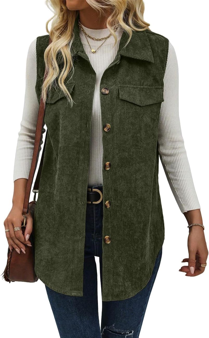 IDEALSANXUN Womens Corduroy Vest Fall Winter Sleeveless Jackets Outerwear