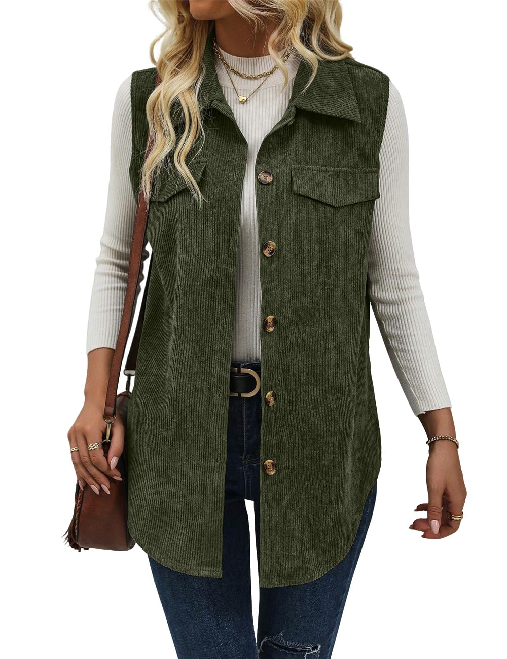 IDEALSANXUN Womens Corduroy Vest Fall Winter Sleeveless Jackets Outerwear