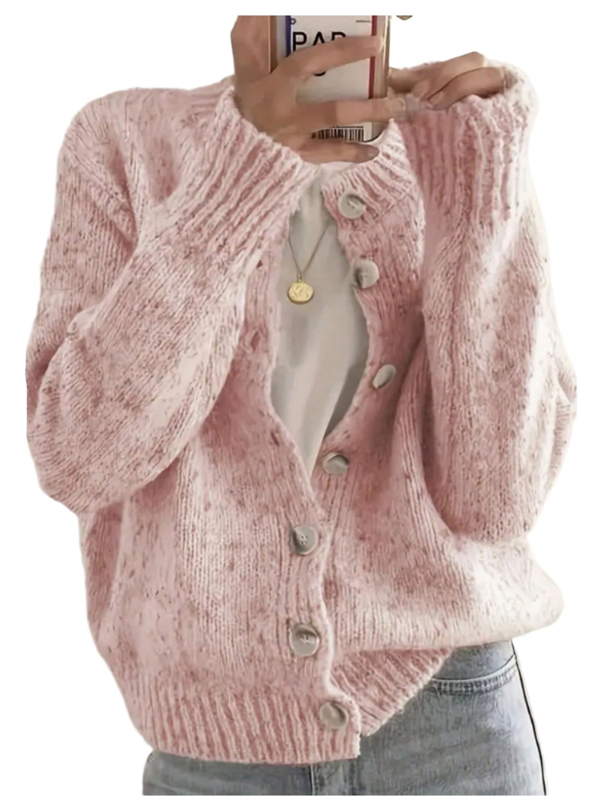 WDIRARA Women's Button Down Cardigan Sweaters Crewneck Long Sleeve Knit Outerwear Casual Knitwear