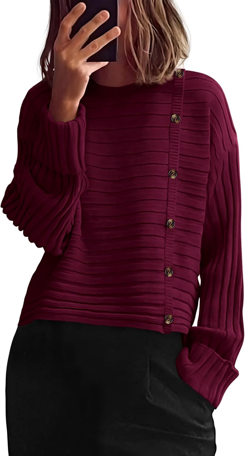PRETTYGARDEN Womens Asymmetric Button Long Sleeve Sweater