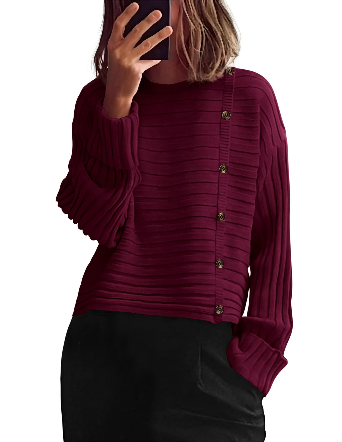 PRETTYGARDEN Womens Asymmetric Button Long Sleeve Sweater