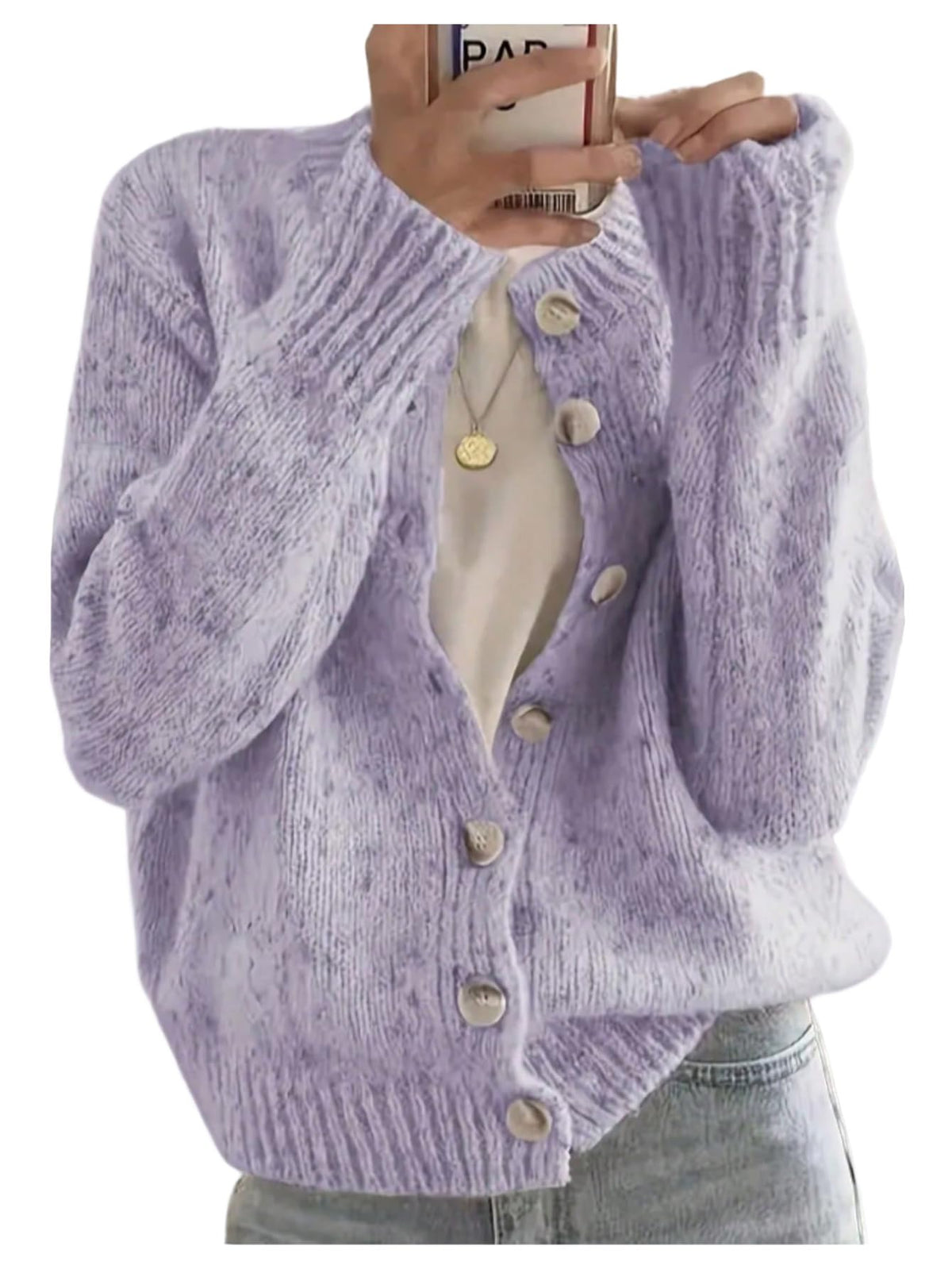 WDIRARA Women's Button Down Cardigan Sweaters Crewneck Long Sleeve Knit Outerwear Casual Knitwear