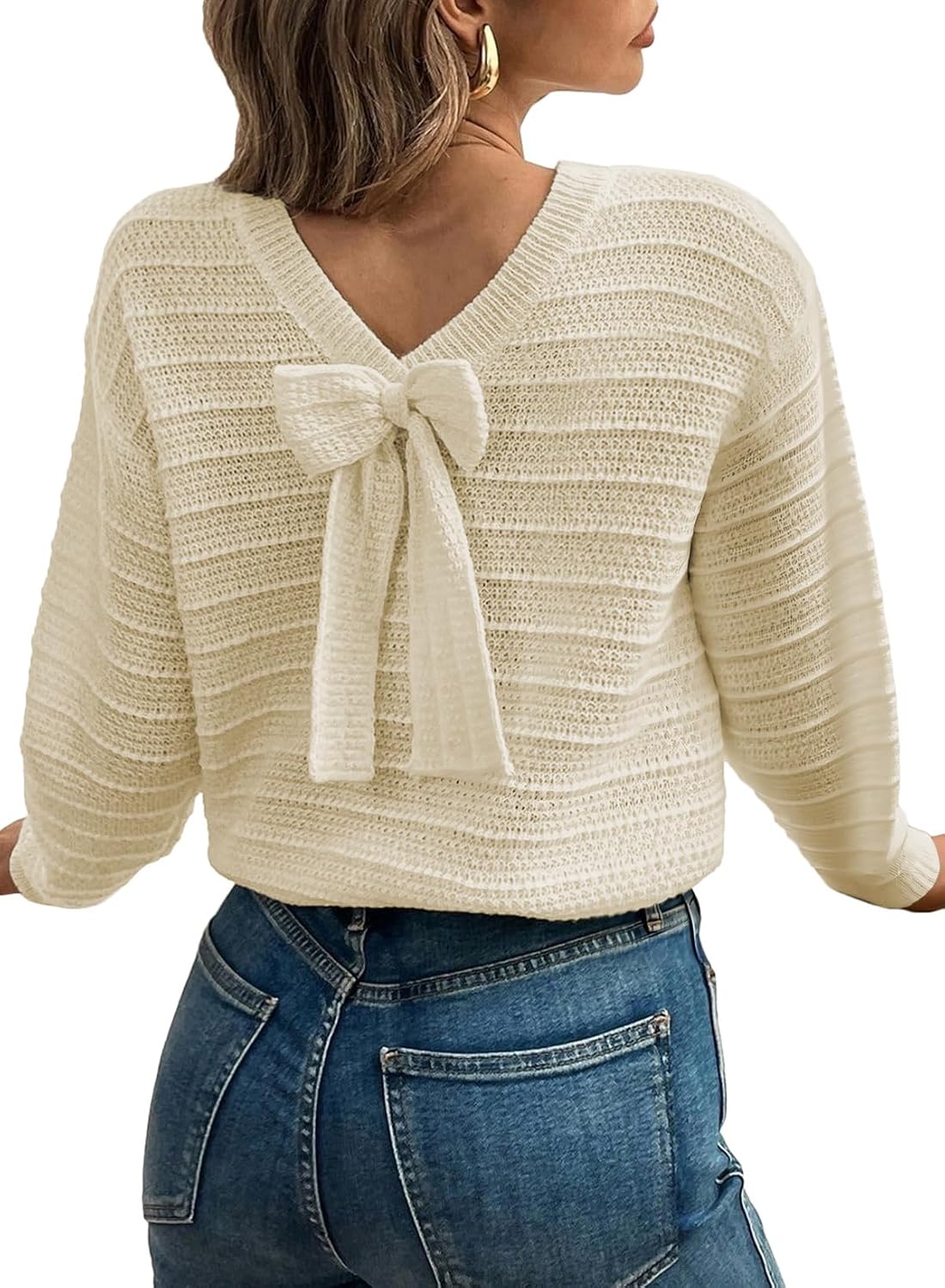 EVALESS Womens Bow Sweaters Pullover Knit Tops Fall Outfits