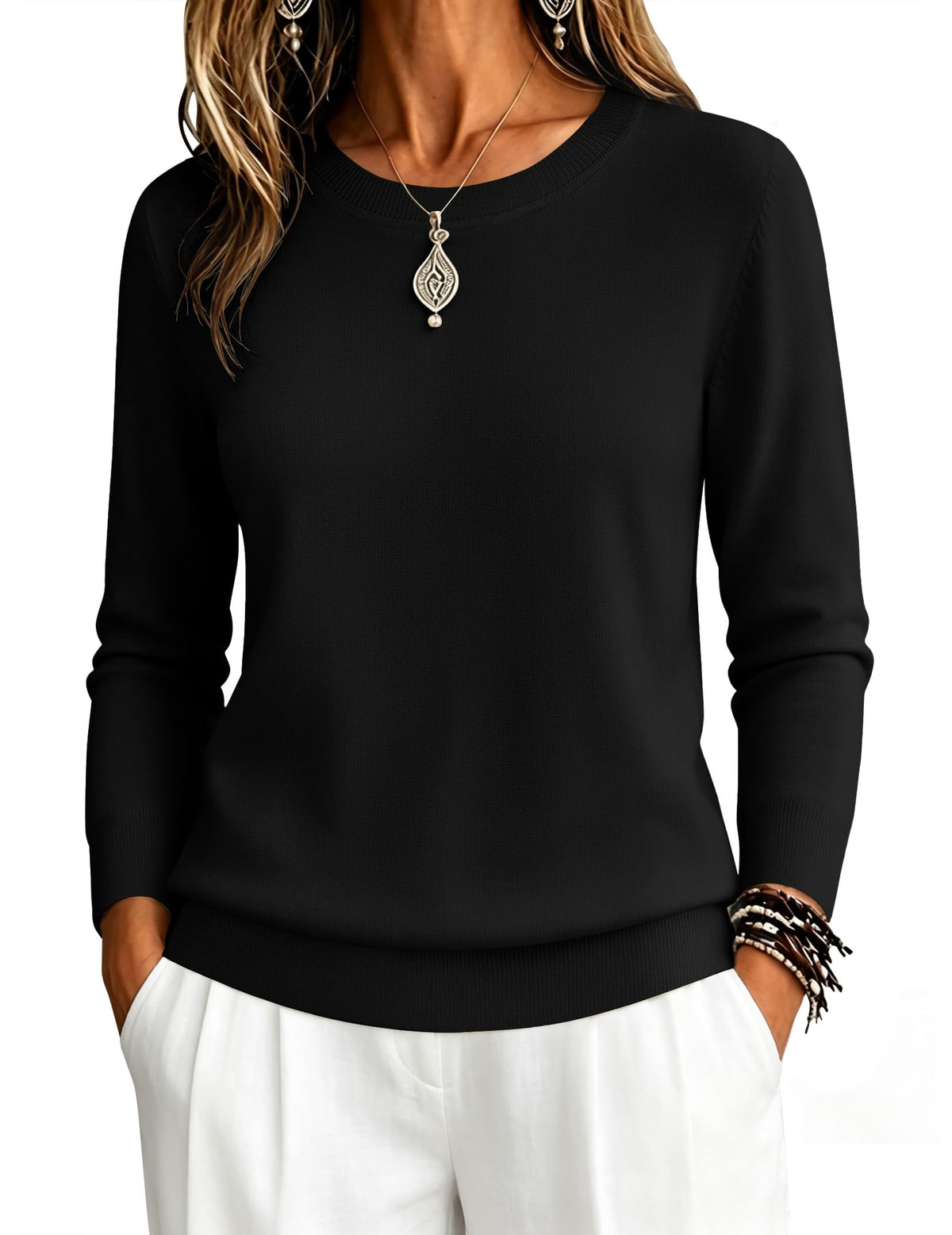 Zeagoo Womens Sweaters Long Sleeve Tops Classic Fall Clothes Crewneck Tops