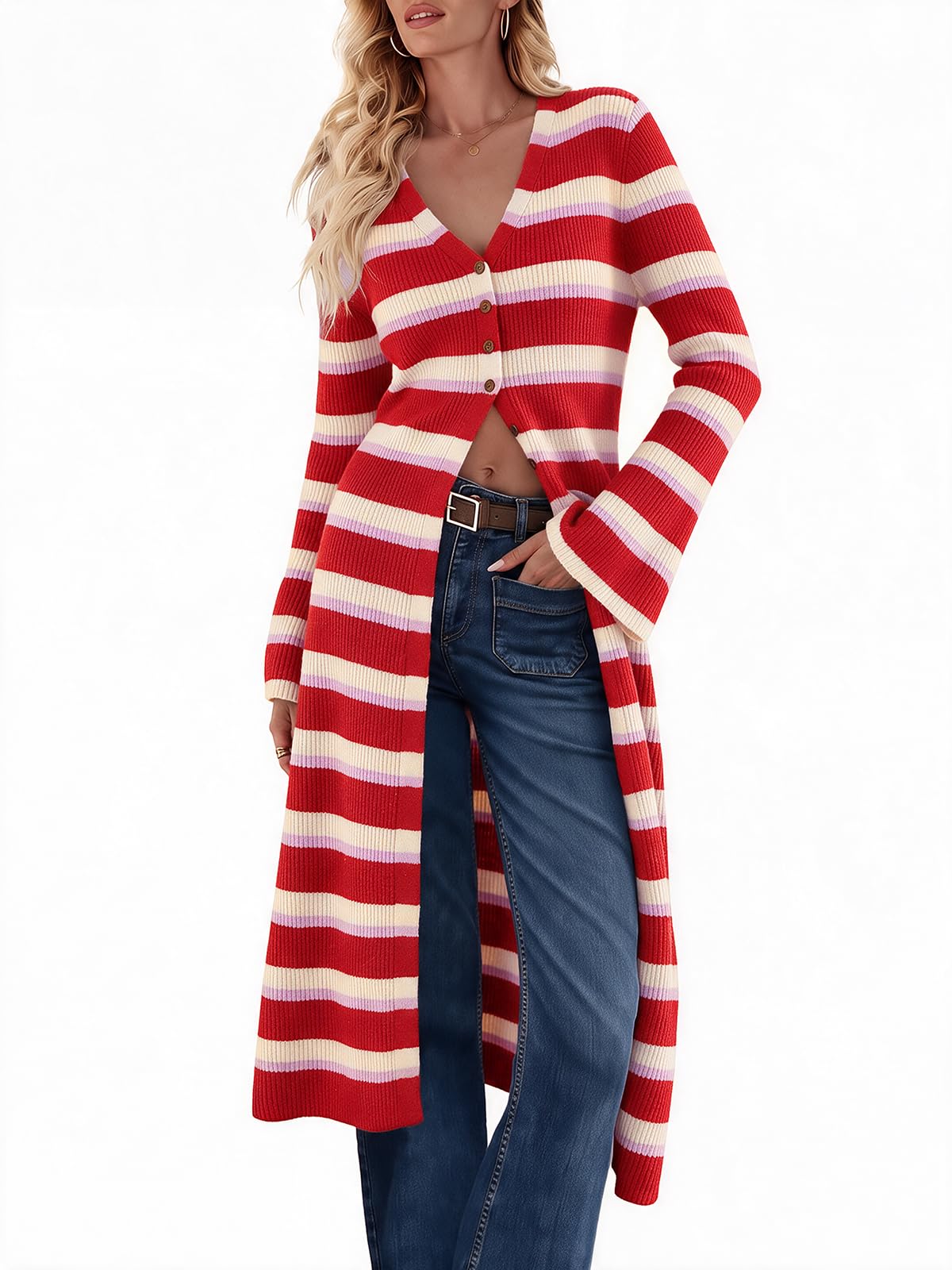 Saodimallsu Womens Long Cardigan Sweaters Button Down Midi Knit Dress