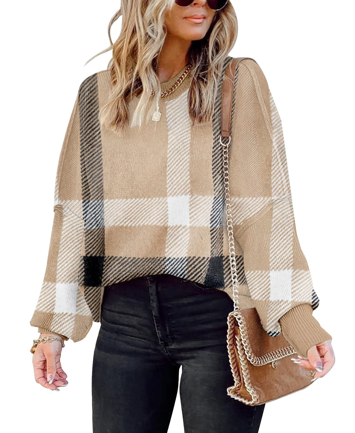Womens Sweaters Causal Crewneck Batwing Sleeve Knit Top Side Split Oversized Pullover Sweater Loose Jumper
