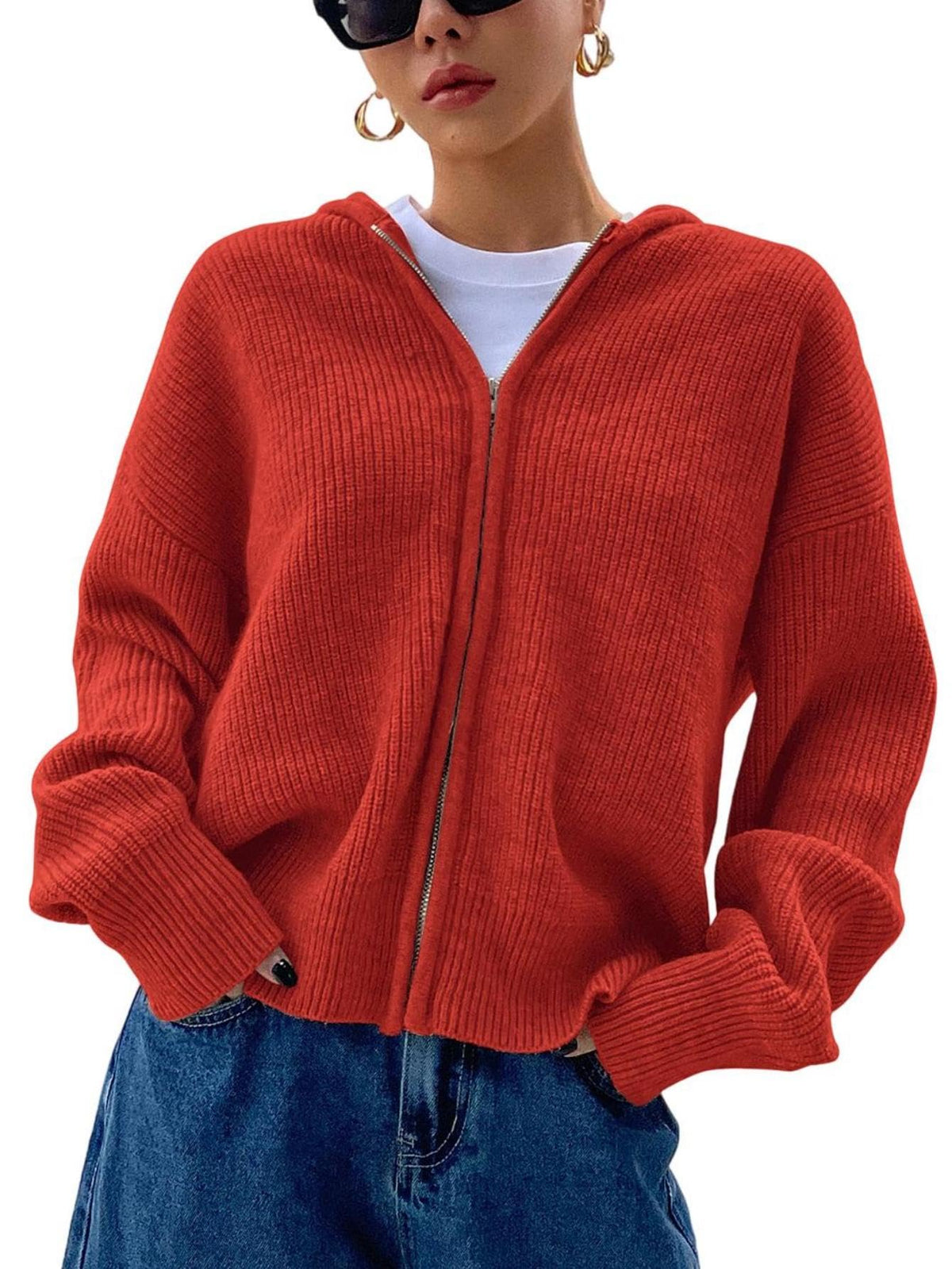 SOLY HUX Zip Up Cardigan for Women Hooded Knit Sweater Jackets