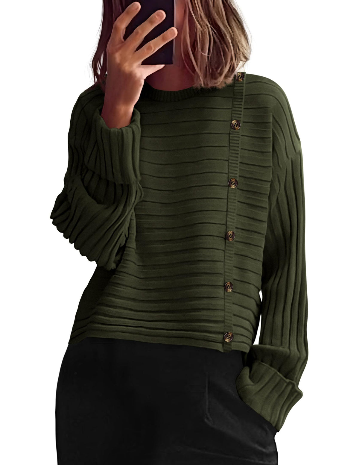 PRETTYGARDEN Womens Asymmetric Button Long Sleeve Sweater