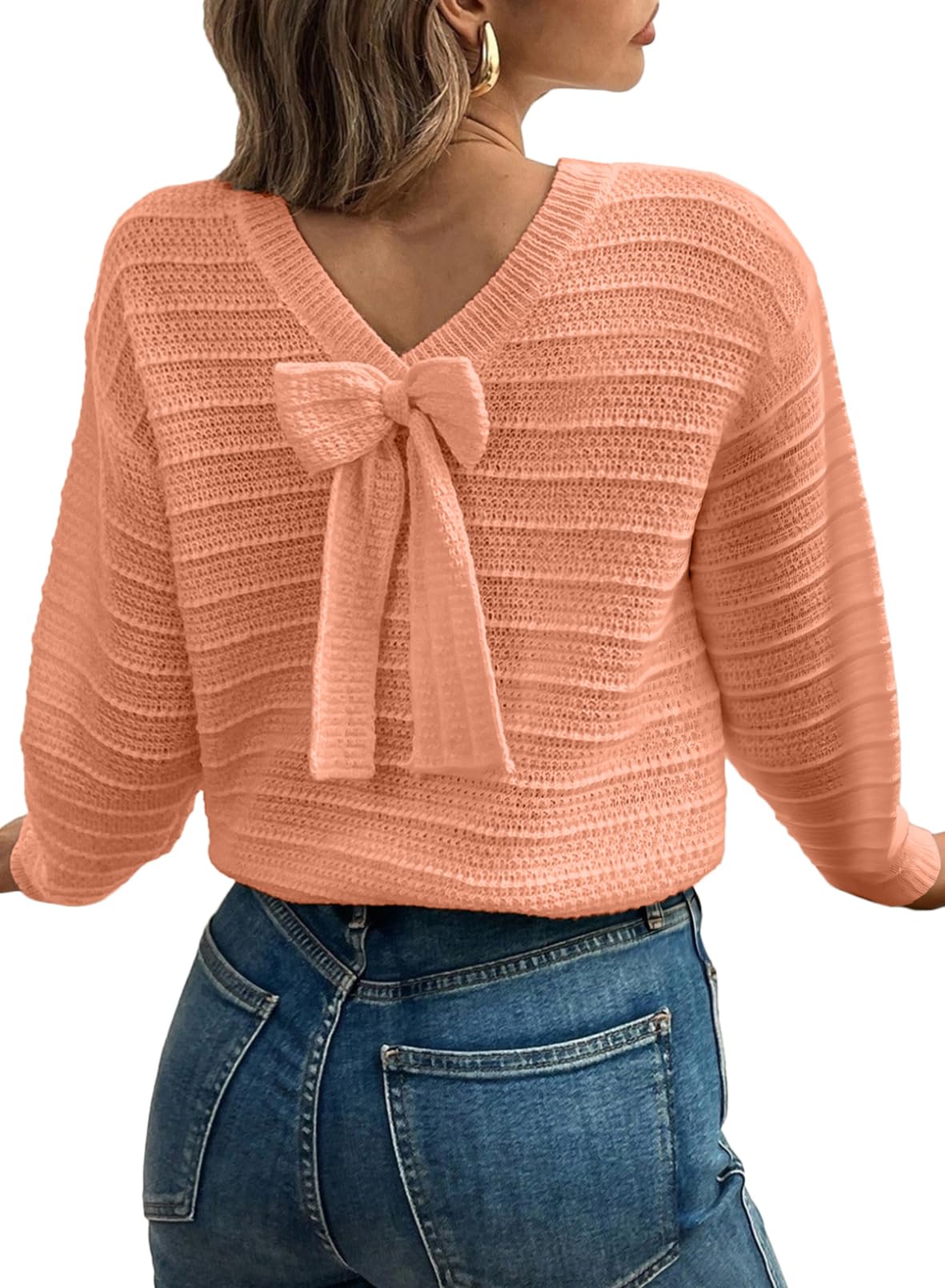 EVALESS Womens Bow Sweaters Pullover Knit Tops Fall Outfits