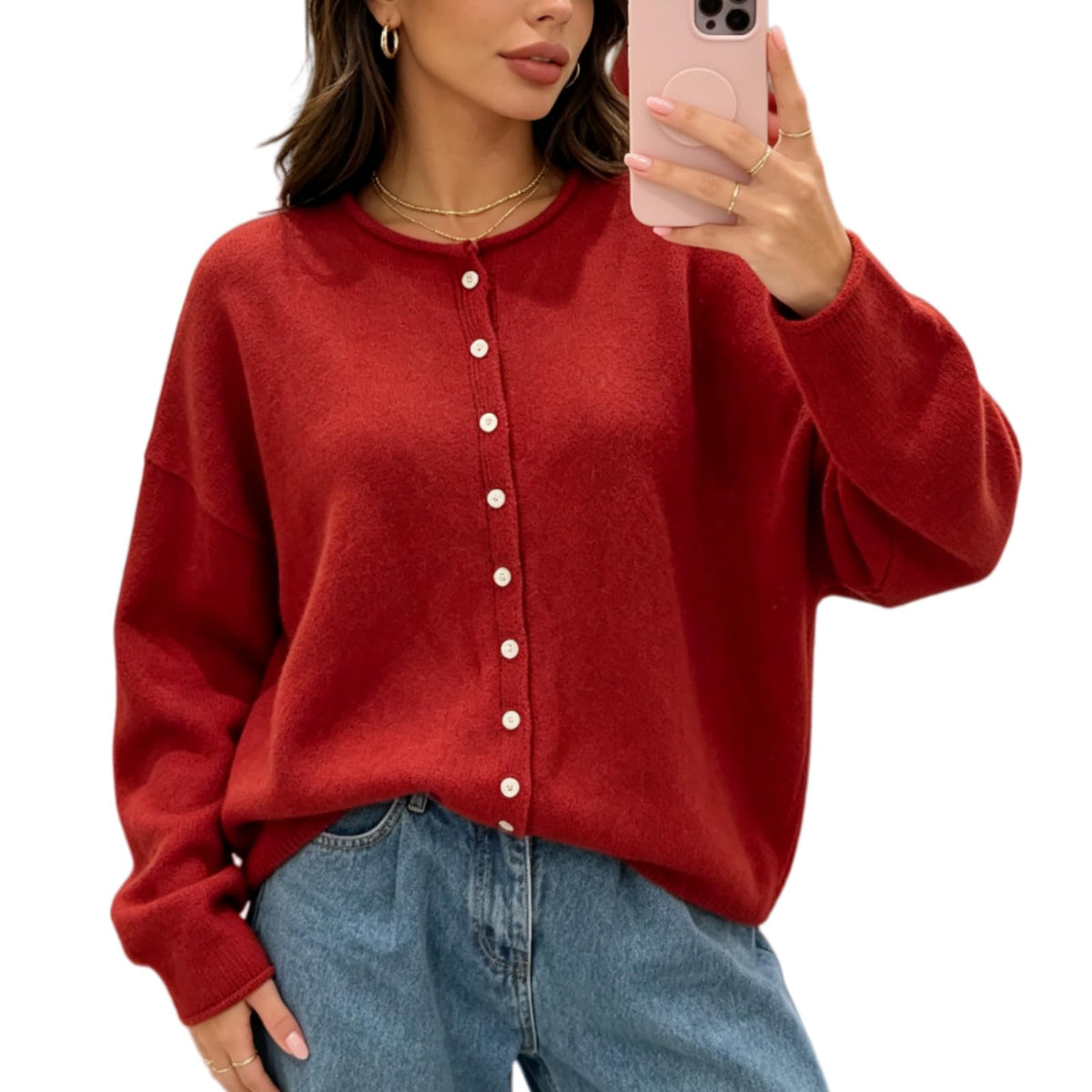 Women Knit Cardigan Sweaters Long Sleeve Button Down Loose Top