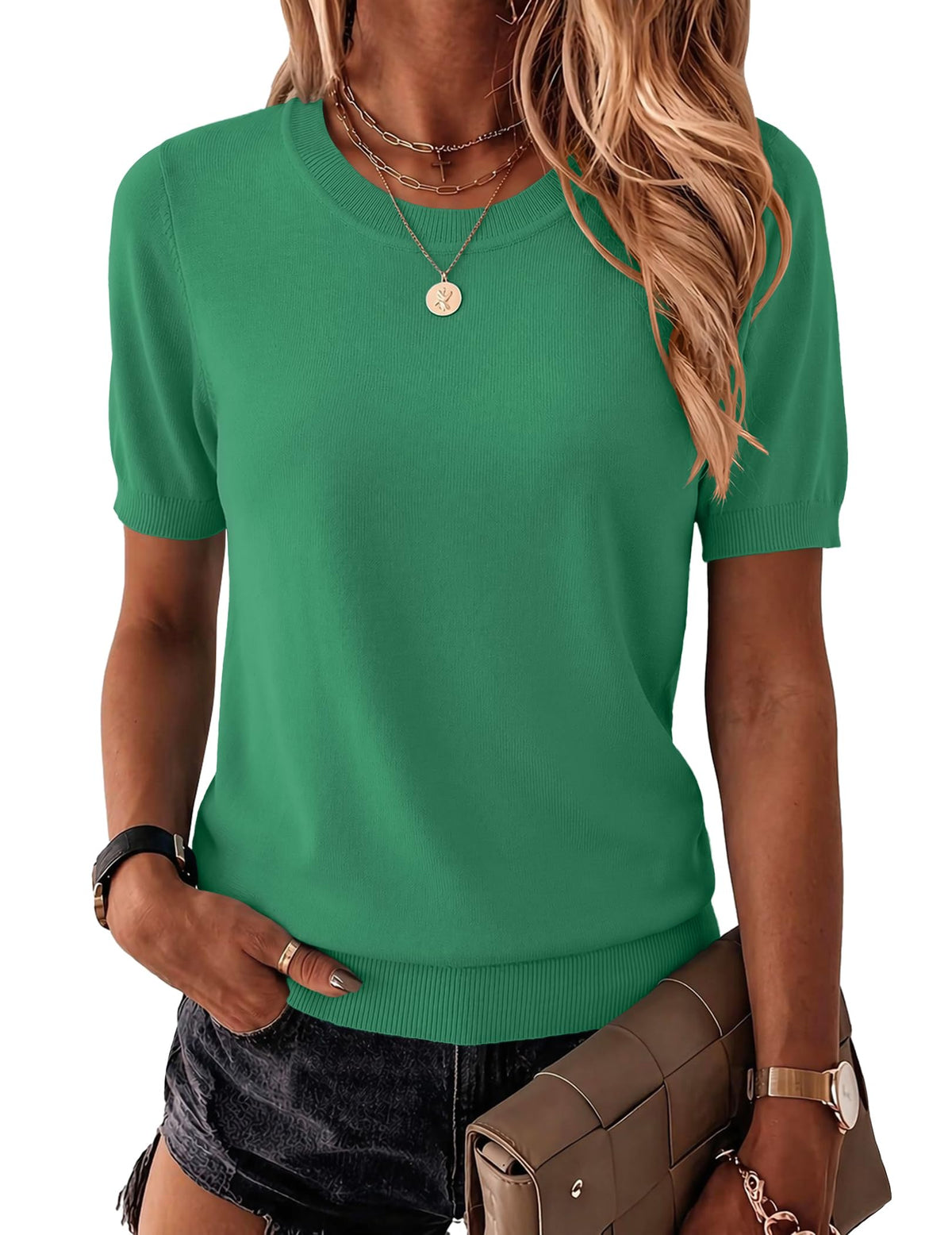 Zeagoo Womens Tops Short Sleeve Sweater Crewneck Basic Fashion Clothing