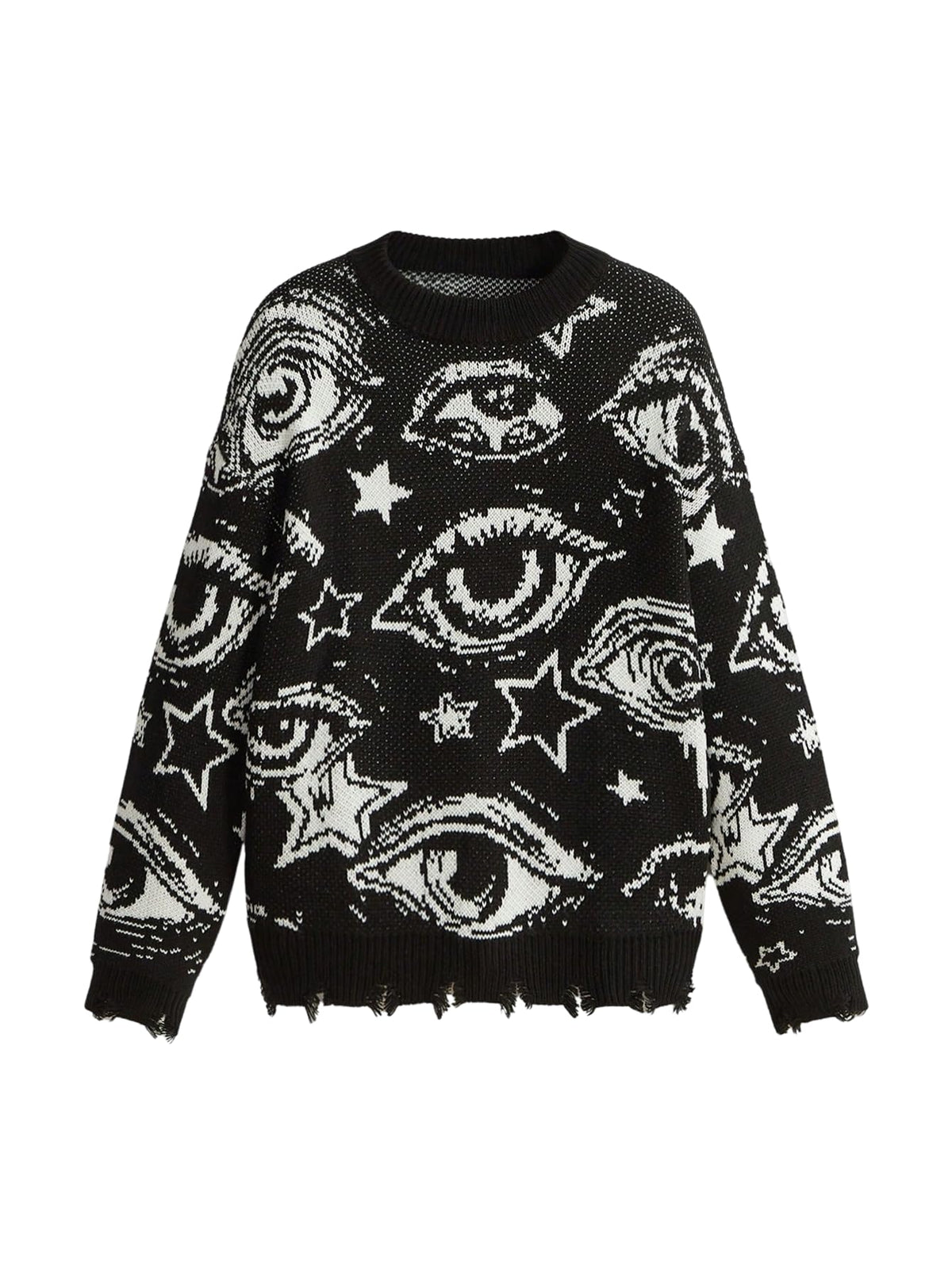 WDIRARA Women's Goth Cartoon Pattern Sweater Knit Pullover Top