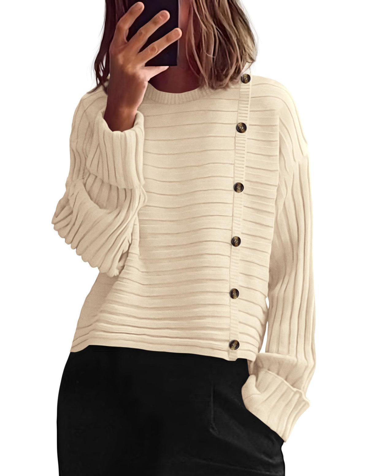 PRETTYGARDEN Womens Asymmetric Button Long Sleeve Sweater