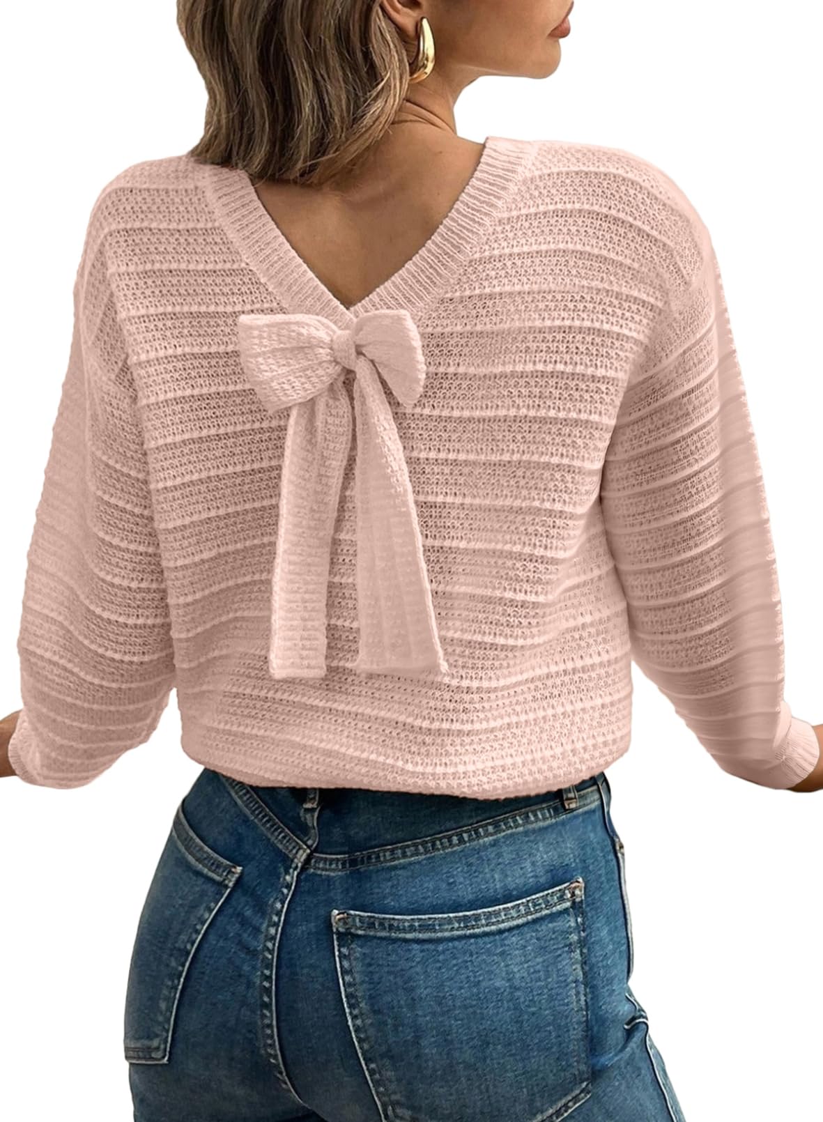 EVALESS Womens Bow Sweaters Pullover Knit Tops Fall Outfits