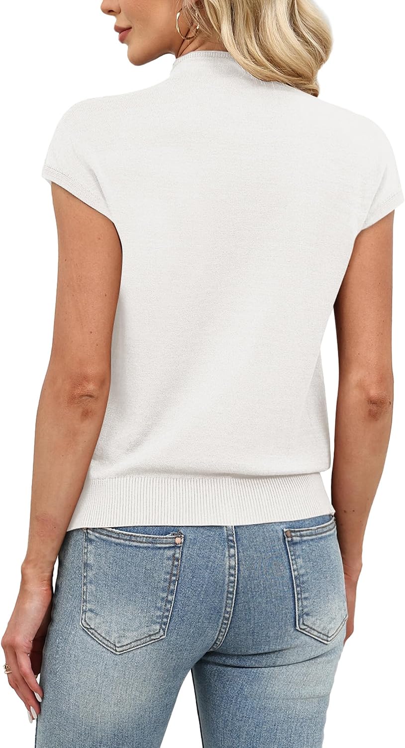 Sampeel Womens Short Sleeve Sweater Mock Neck Summer Top Dressy Casual Basic Knit Pullover Shirt