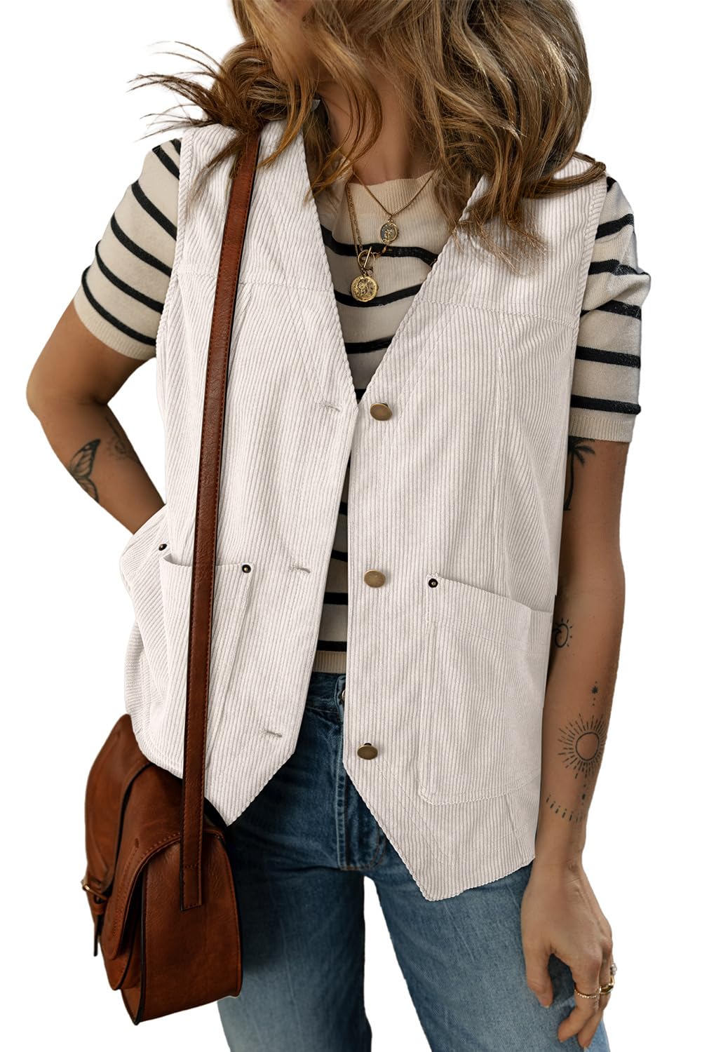 Dokotoo Womens Corduroy Vests Outerwear 2025 Button-Down Lightweight Waistcoat Sleeveless Jacket Casual Vest