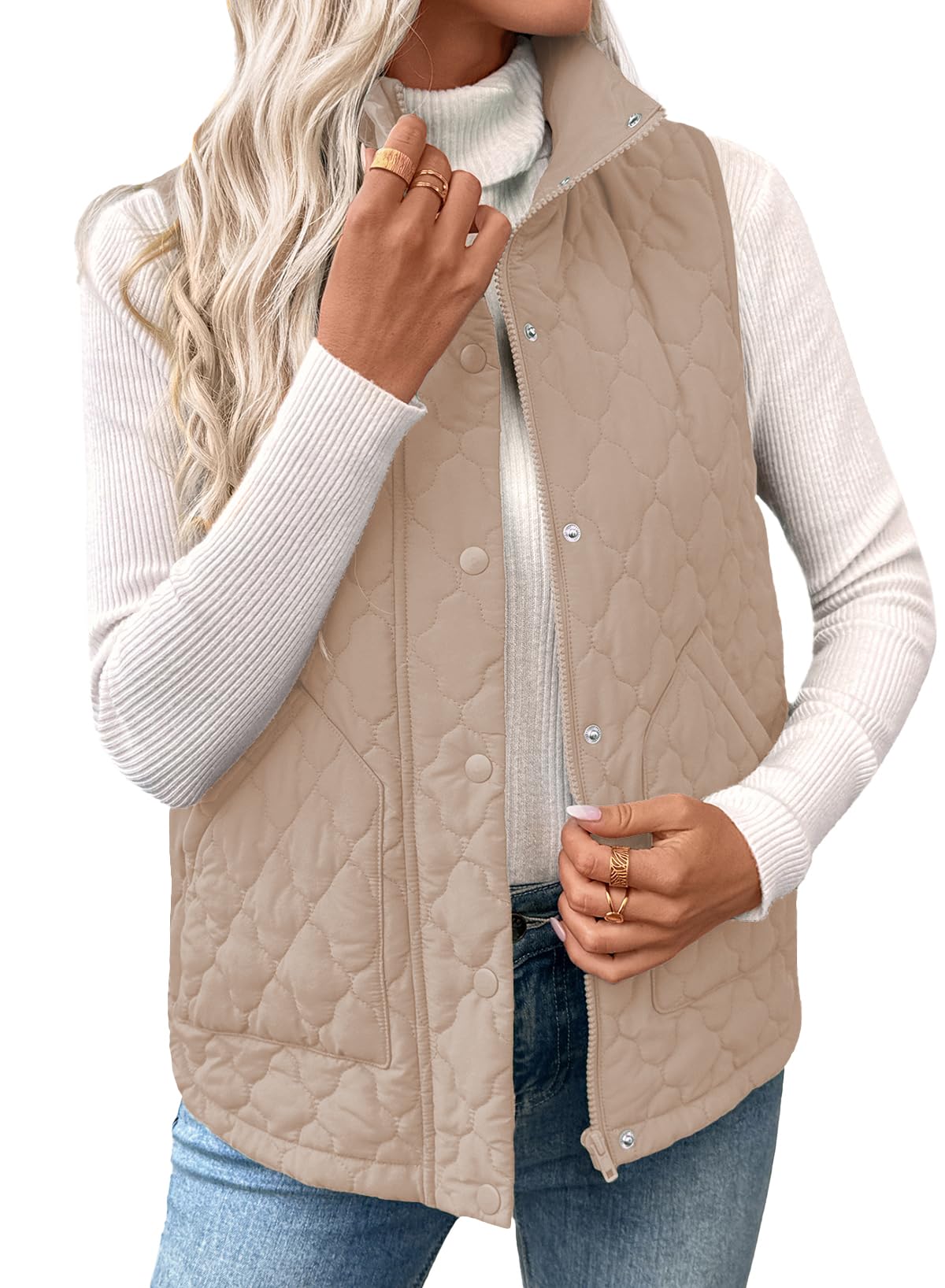 EVALESS Womens Puffer Vest Trendy Lightweight Quilted Jackets