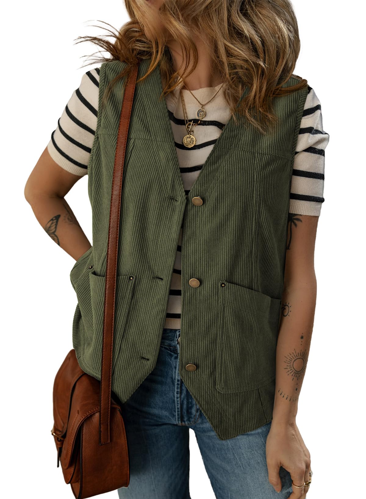 Dokotoo Womens Corduroy Vests Outerwear 2025 Button-Down Lightweight Waistcoat Sleeveless Jacket Casual Vest