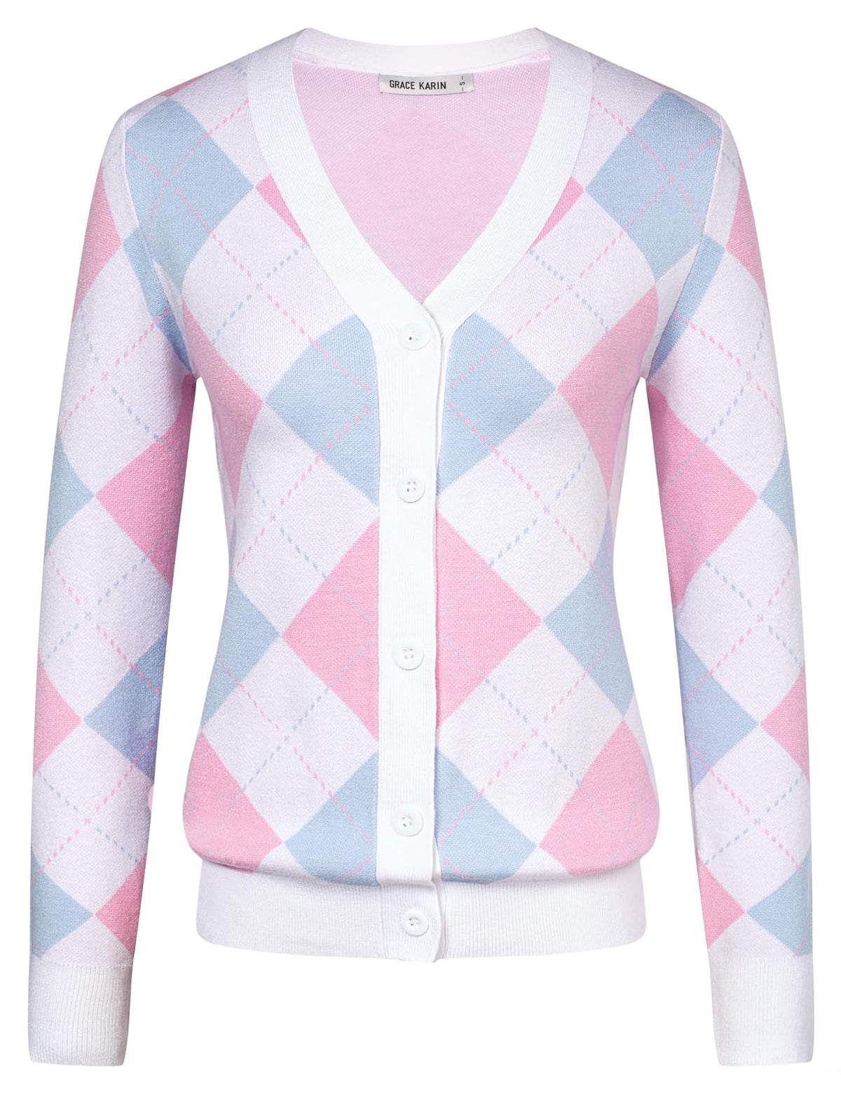 GRACE KARIN Cardigan Sweaters for Women Fall Argyle Sweater Preppy Clothes