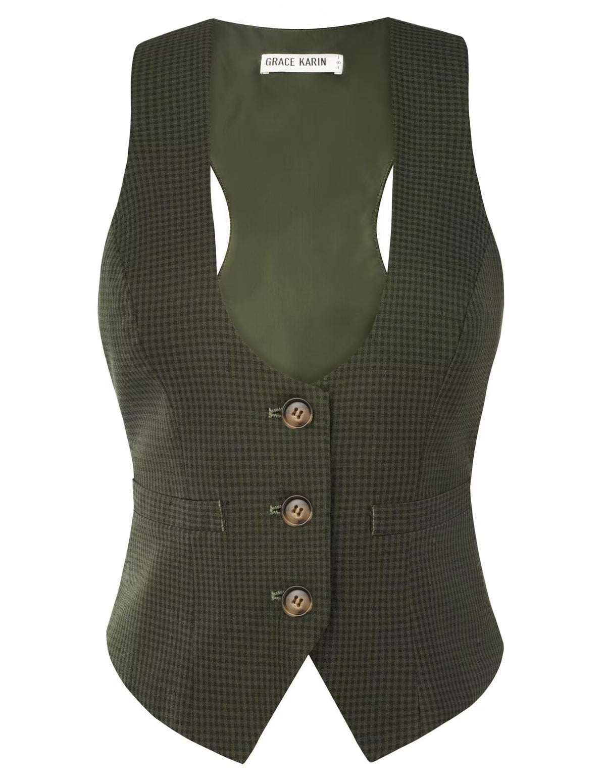 GRACE KARIN Women's Suit Vest Top, Dressy Casual Sleeveless Button Waistcoat, Fromal Steampunk Blazer for Work Office