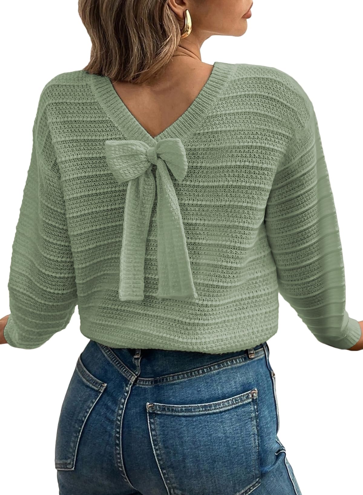 EVALESS Womens Bow Sweaters Pullover Knit Tops Fall Outfits