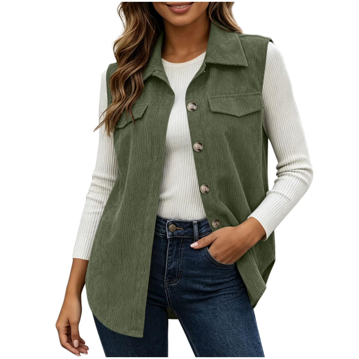 Corduroy Vest Women Lightweight Sleeveless Corduroy Jacket