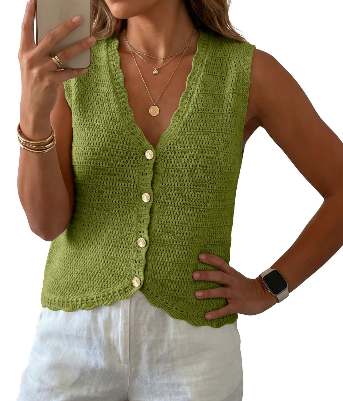 GRECERELLE Women's Summer Sleeveless V Neck Sweater Vest Knit Tank Top