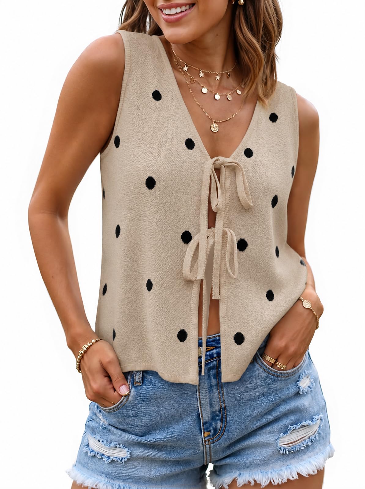 ZESICA Women's 2026 Summer Tie Front Sweater Vest Top