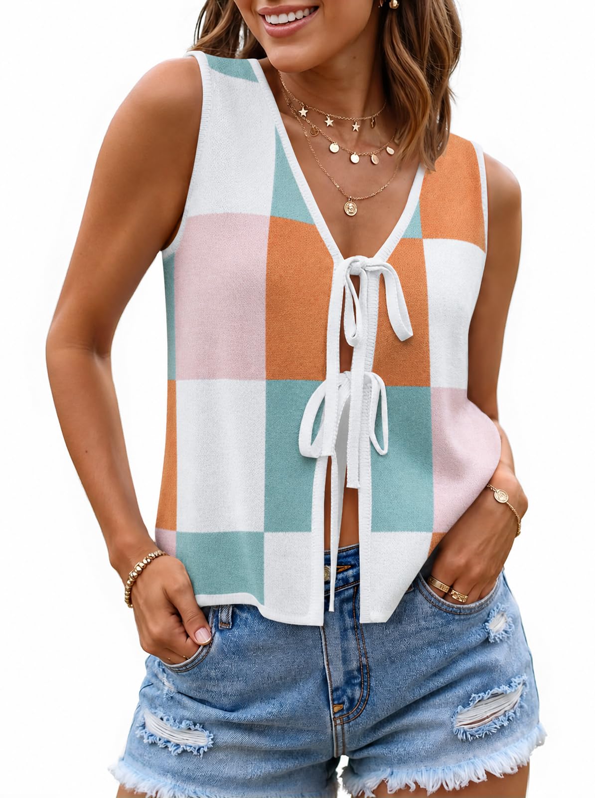 ZESICA Women's 2026 Summer Tie Front Sweater Vest Top