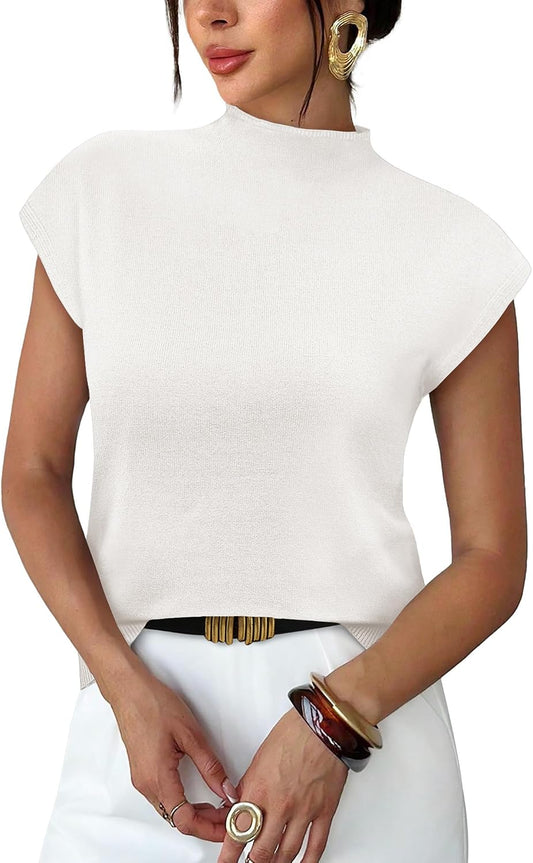 Sampeel Womens Short Sleeve Sweater Mock Neck Summer Top Dressy Casual Basic Knit Pullover Shirt