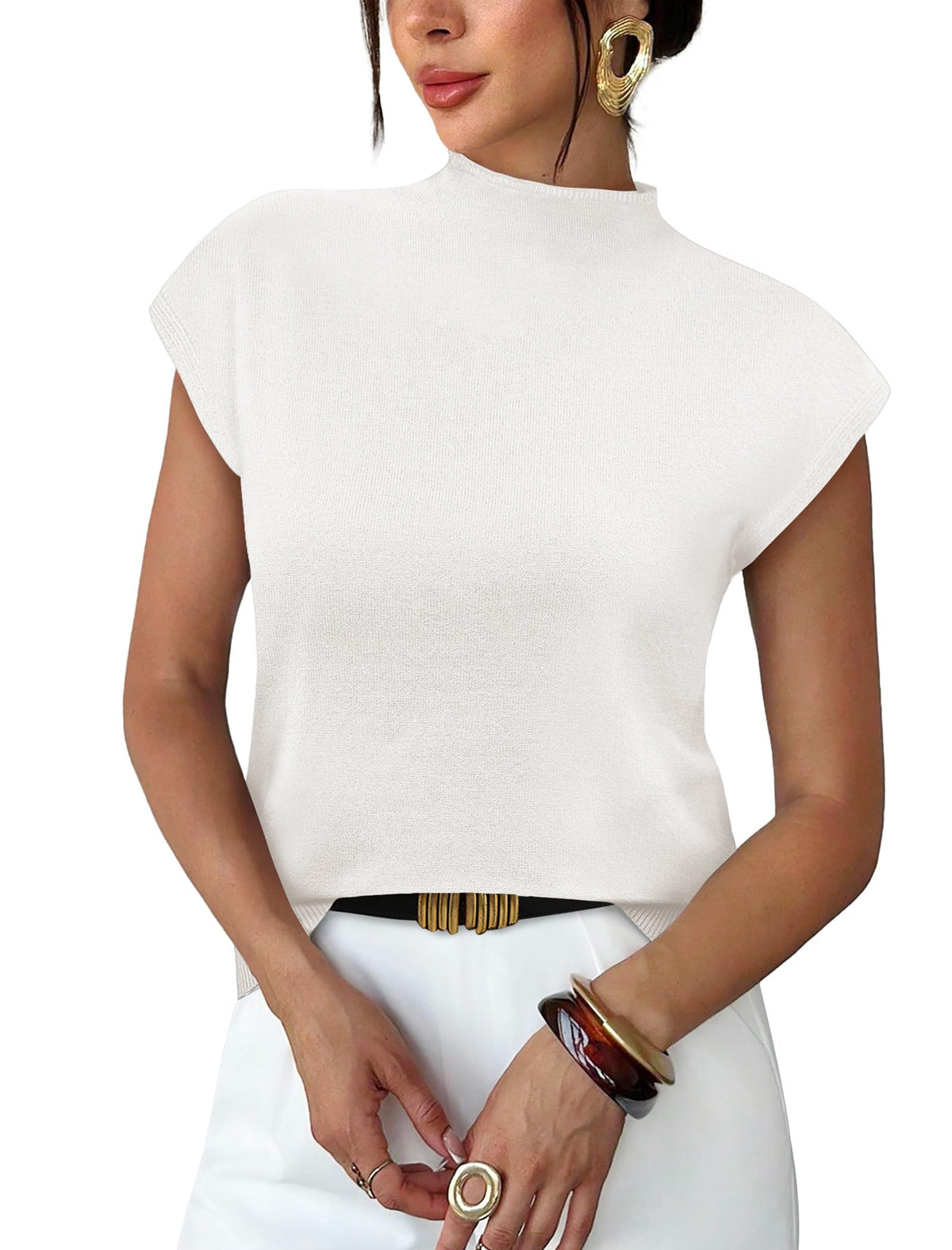 Sampeel Womens Short Sleeve Sweater Mock Neck Summer Top Dressy Casual Basic Knit Pullover Shirt
