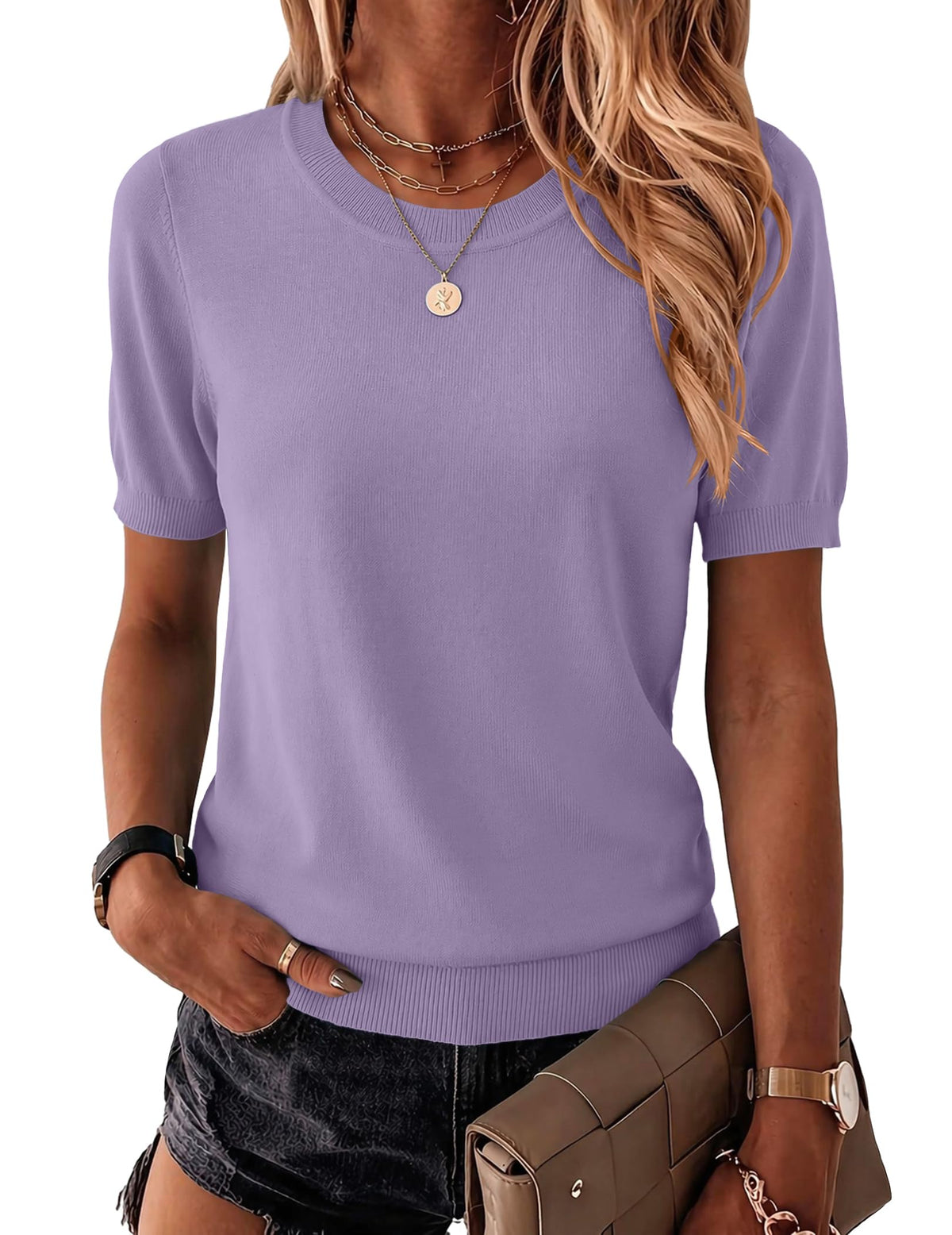 Zeagoo Womens Tops Short Sleeve Sweater Crewneck Basic Fashion Clothing
