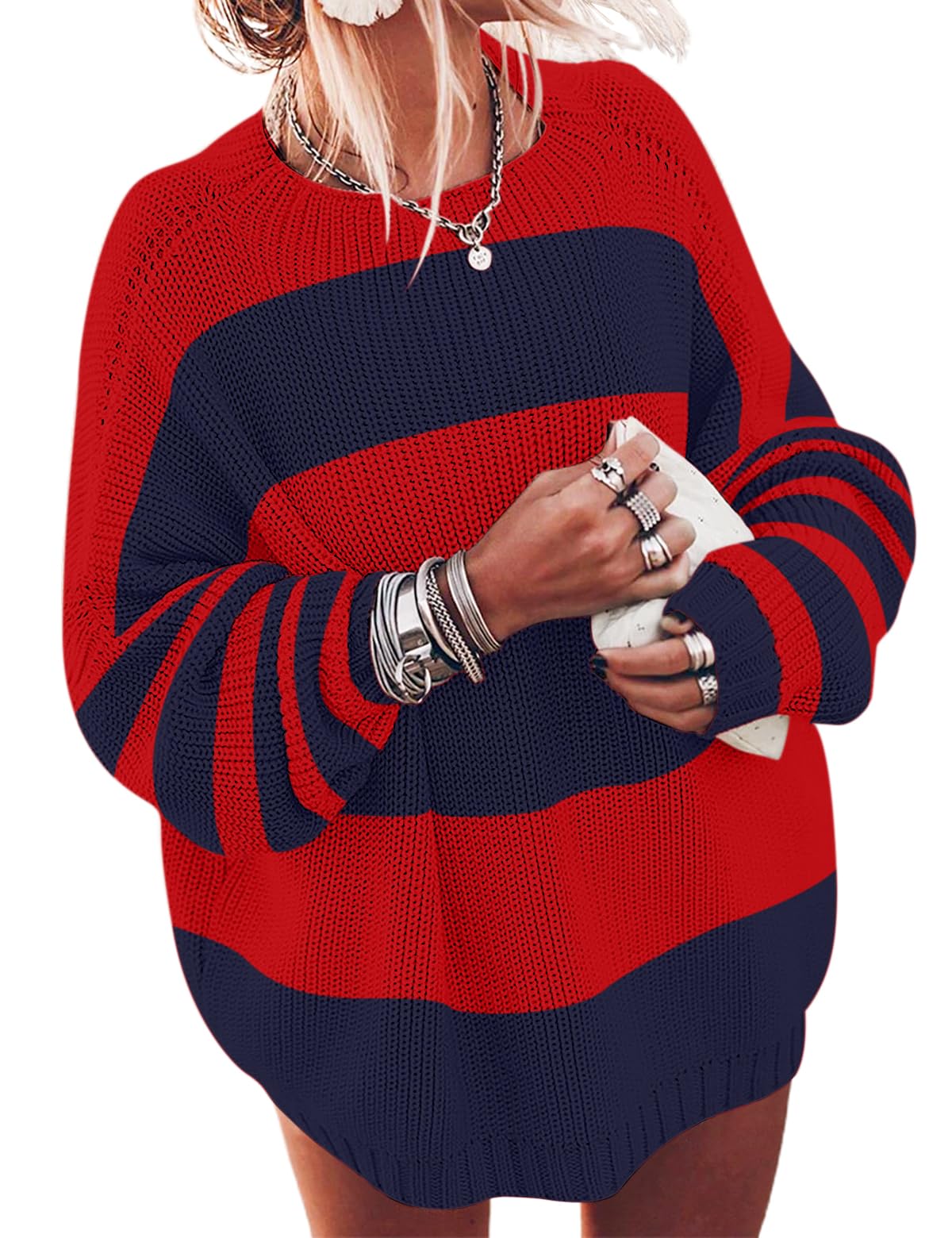 Ugerlov Women's Oversized Sweaters Batwing Sleeve Mock Neck Jumper Tops Chunky Knit Pullover Sweater