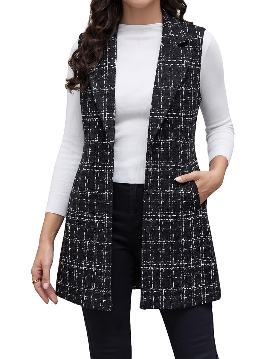 IDEALSANXUN Plaid Vest for Women Fall Winter Sleeveless Blazer Jackets