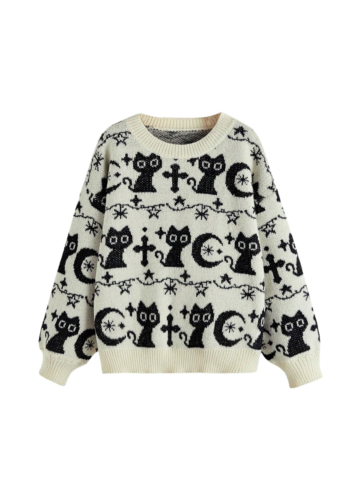 WDIRARA Women's Goth Cartoon Pattern Sweater Knit Pullover Top