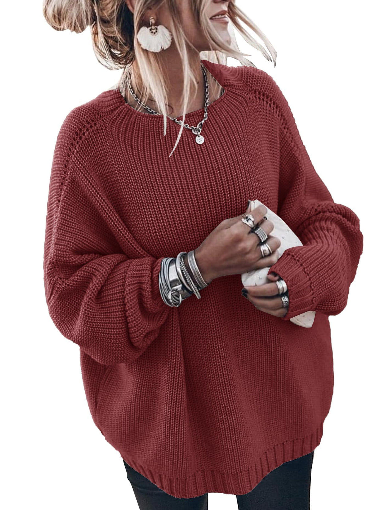 Womens Oversized Sweaters Loose Solid Casual Long Sleeve Mock Neck Knitted Jumper Tops