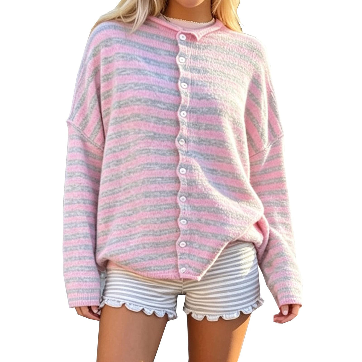 Women Knit Cardigan Sweaters Long Sleeve Button Down Loose Top