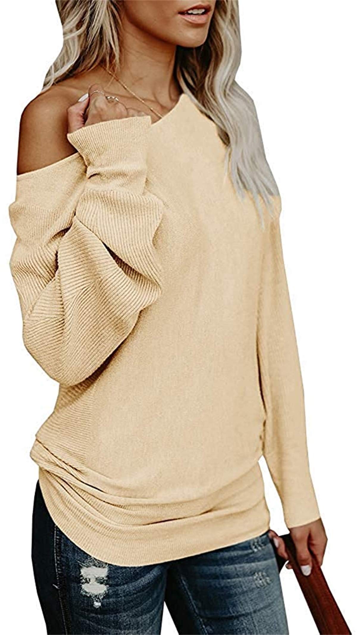 UMEKO Womens Off The Shoulder Sweater Oversized Knit Long Sleeve Sweaters Tunic Tops