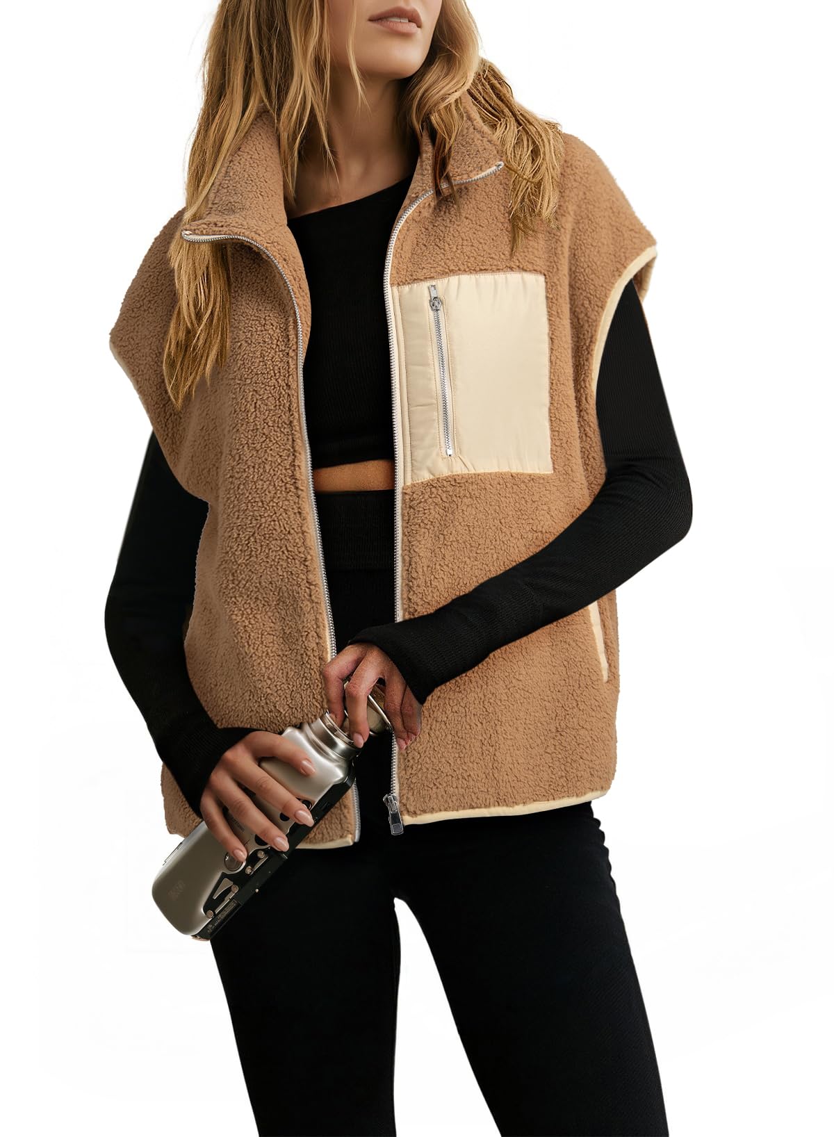 Dokotoo Fleece Womens Vest Zip Up Oversized Casual Jacket 2026