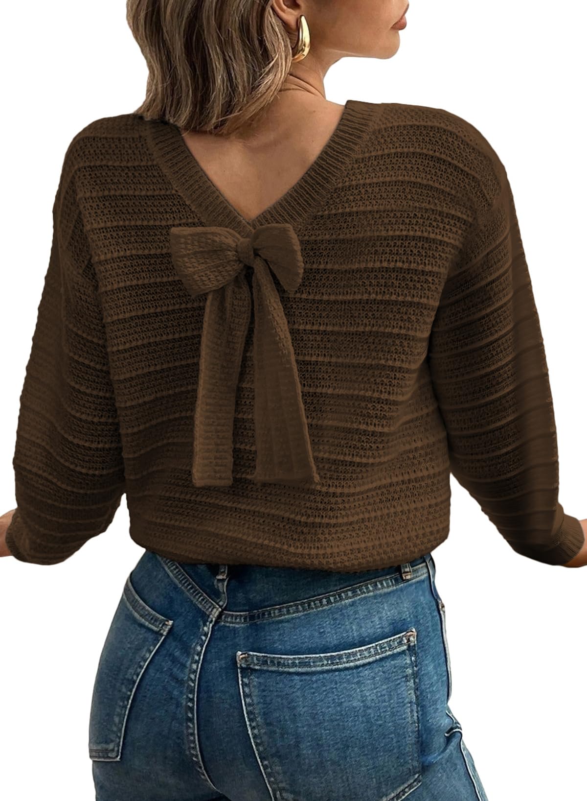 EVALESS Womens Bow Sweaters Pullover Knit Tops Fall Outfits