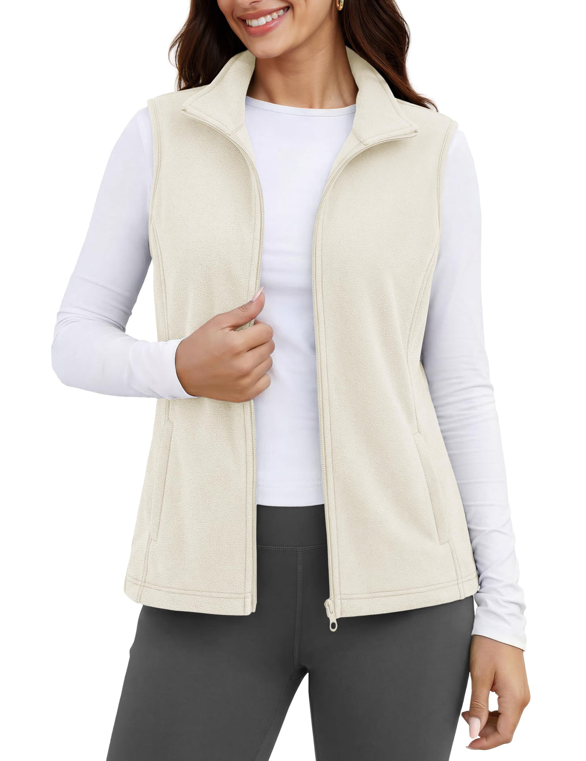 MAGCOMSEN Women's Fleece Vest Outerwear Sleeveless Lightweight Zip Jackets Warm Soft Vests with Zipper Pockets
