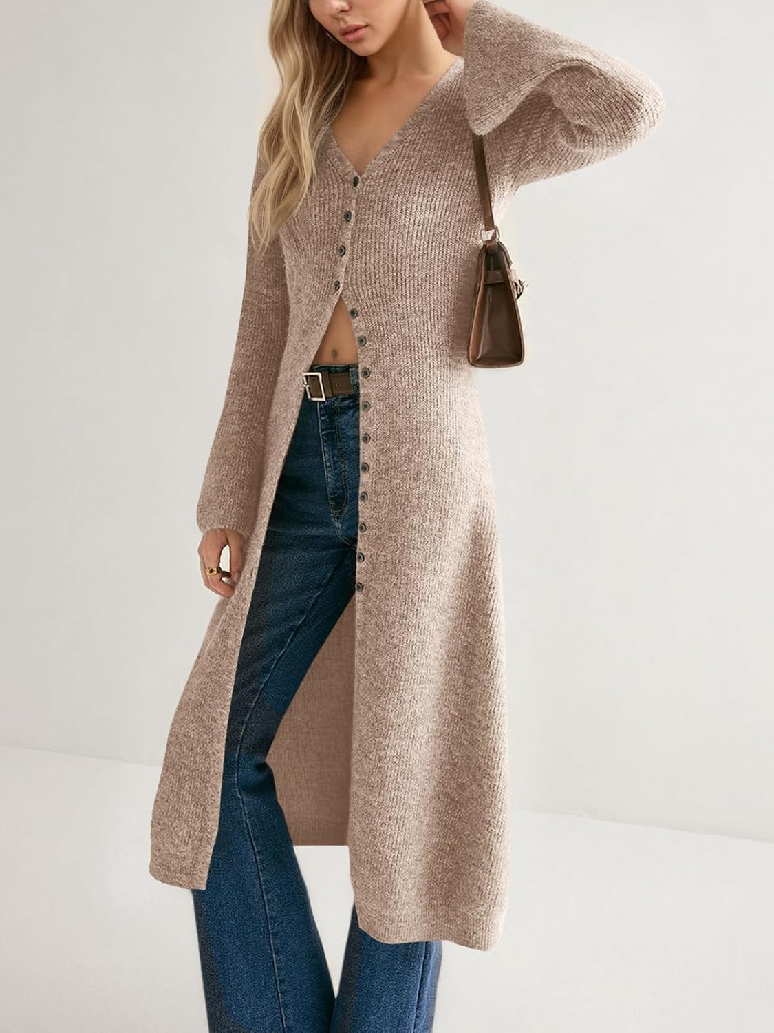 Saodimallsu Womens Long Cardigan Sweaters Button Down Midi Knit Dress
