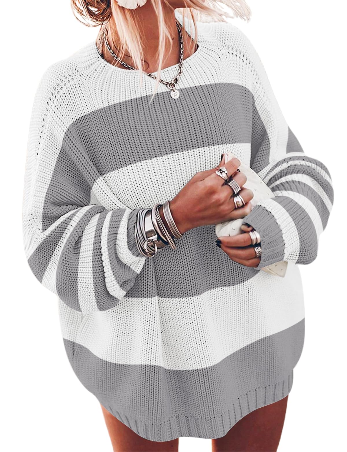 Ugerlov Women's Oversized Sweaters Batwing Sleeve Mock Neck Jumper Tops Chunky Knit Pullover Sweater