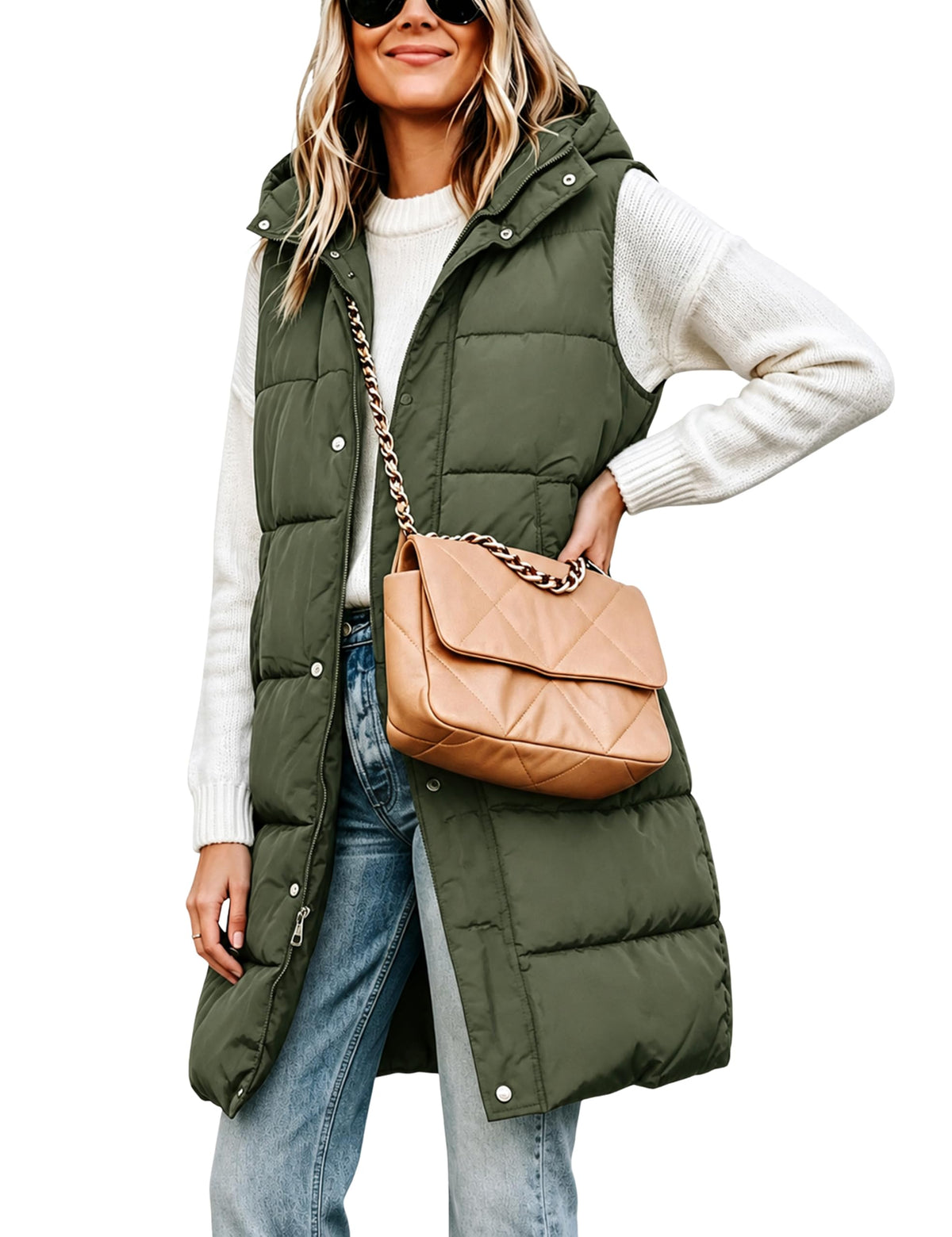 Tanming Women's Long Puffer Vest with Removable Hood