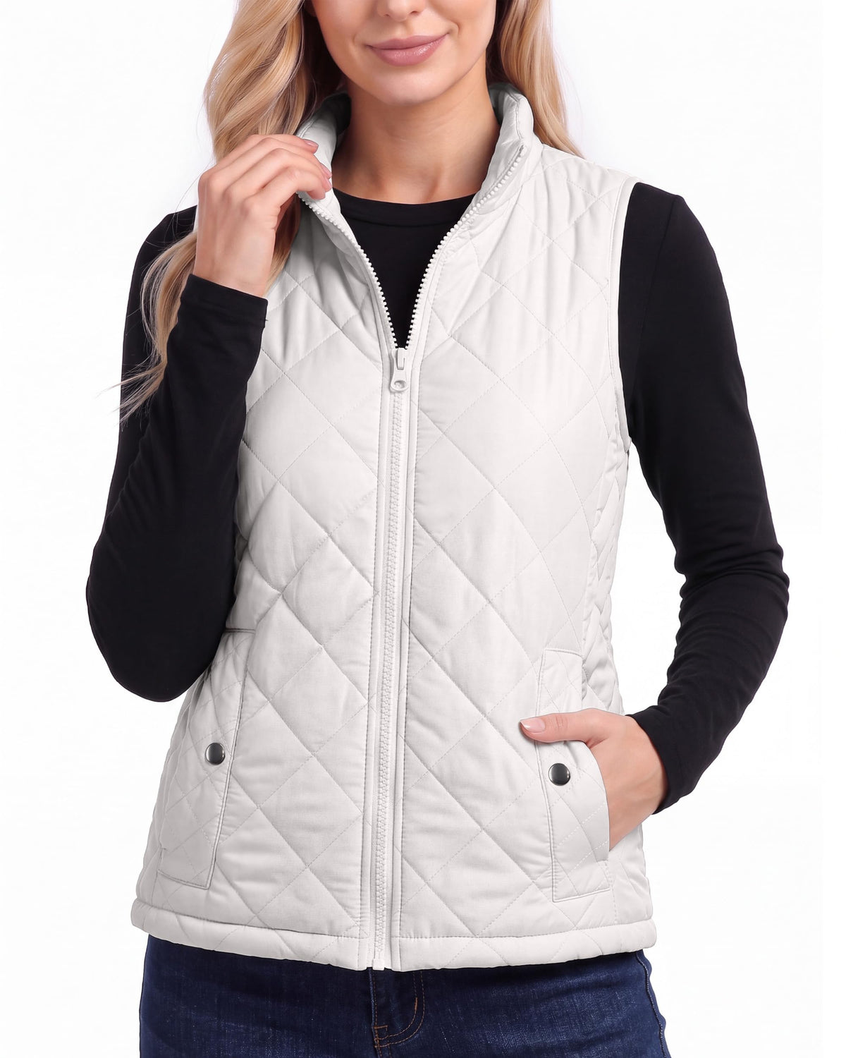 Diamond Quilted Puffer Vest Women Stand Collar Lightweight Vest